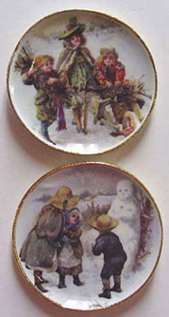 Dollhouse Miniature Victorian Winter Scene Plates